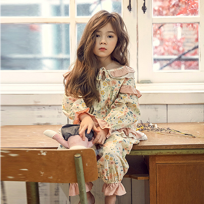 Νέο Παιδικό Κοριτσίστικο Lolita Cotton Floral Σετ Πιτζάμες.Vintage Παιδικά Λουλούδια Παιδικά Σετ Πιτζάμες Σαλόνια ύπνου.Παιδικά Ρούχα