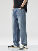 Új férfi pamut divatos, széles lábú farmernadrág Y2K tavaszi őszi High Street divatos alkalmi táskás egyenes szabású farmer nadrág kék