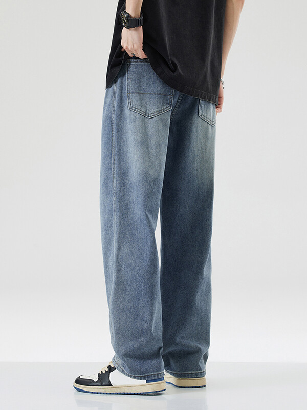 Új férfi pamut divatos, széles lábú farmernadrág Y2K tavaszi őszi High Street divatos alkalmi táskás egyenes szabású farmer nadrág kék