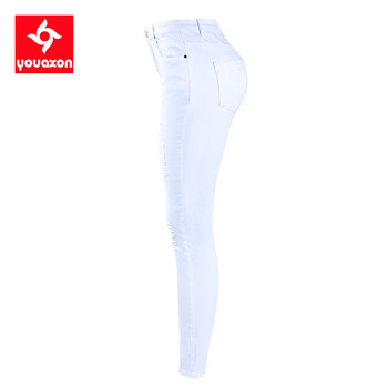 2067 Youaxon EU Size White Distressed Curvy Jeans Γυναικείο τζιν παντελόνι με τέντωμα μέσης μέσης σκισμένο στενό τζιν για γυναίκα τζιν