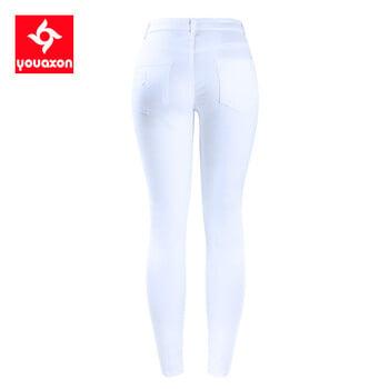 2067 Youaxon EU Size White Distressed Curvy Jeans Γυναικείο τζιν παντελόνι με τέντωμα μέσης μέσης σκισμένο στενό τζιν για γυναίκα τζιν