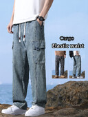 Stretch Straight Ανδρικά φαρδιά τζιν Casual Φούτερ Ανδρικά ρούχα Τσέπη με κορδόνι Cargo Παντελόνι μόδας Κορεάτικο παντελόνι για τζόκινγκ