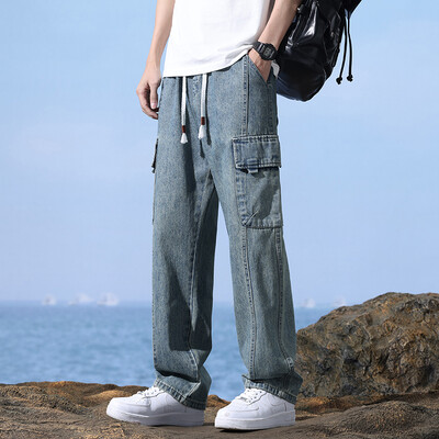 Stretch Straight Ανδρικά φαρδιά τζιν Casual Φούτερ Ανδρικά ρούχα Τσέπη με κορδόνι Cargo Παντελόνι μόδας Κορεάτικο παντελόνι για τζόκινγκ