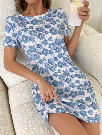 Allover Prints Floral Γυναικεία Καλοκαιρινή Sleepdress Στρογγυλή λαιμόκοψη κοντομάνικο Μίνι νυχτικό Άνετο μαλακό νυχτικό