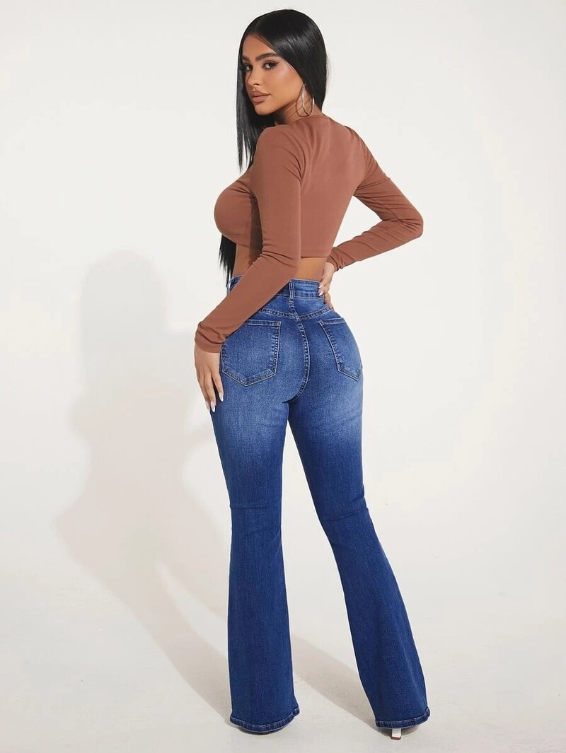 Jesenné nové dámske džínsy s vysokým pásom, boot cut nohavice, módne strečové, úzke, rozšírené, ležérne nohavice, veľkosť S-2XL, dropshipping