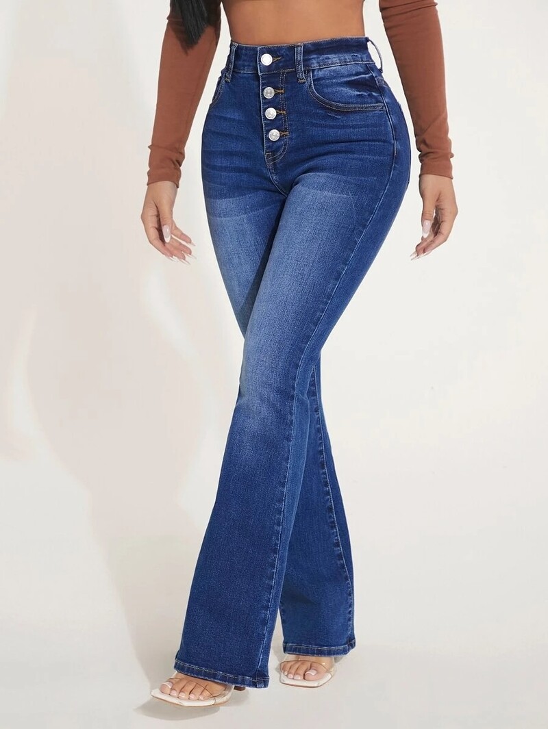Jesenné nové dámske džínsy s vysokým pásom, boot cut nohavice, módne strečové, úzke, rozšírené, ležérne nohavice, veľkosť S-2XL, dropshipping