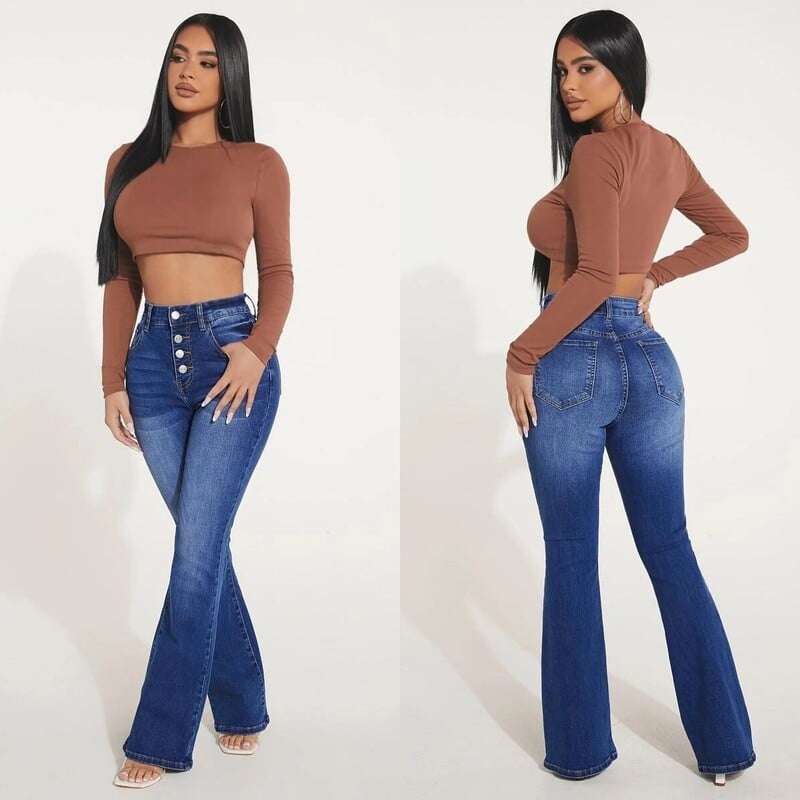 Jesenné nové dámske džínsy s vysokým pásom, boot cut nohavice, módne strečové, úzke, rozšírené, ležérne nohavice, veľkosť S-2XL, dropshipping