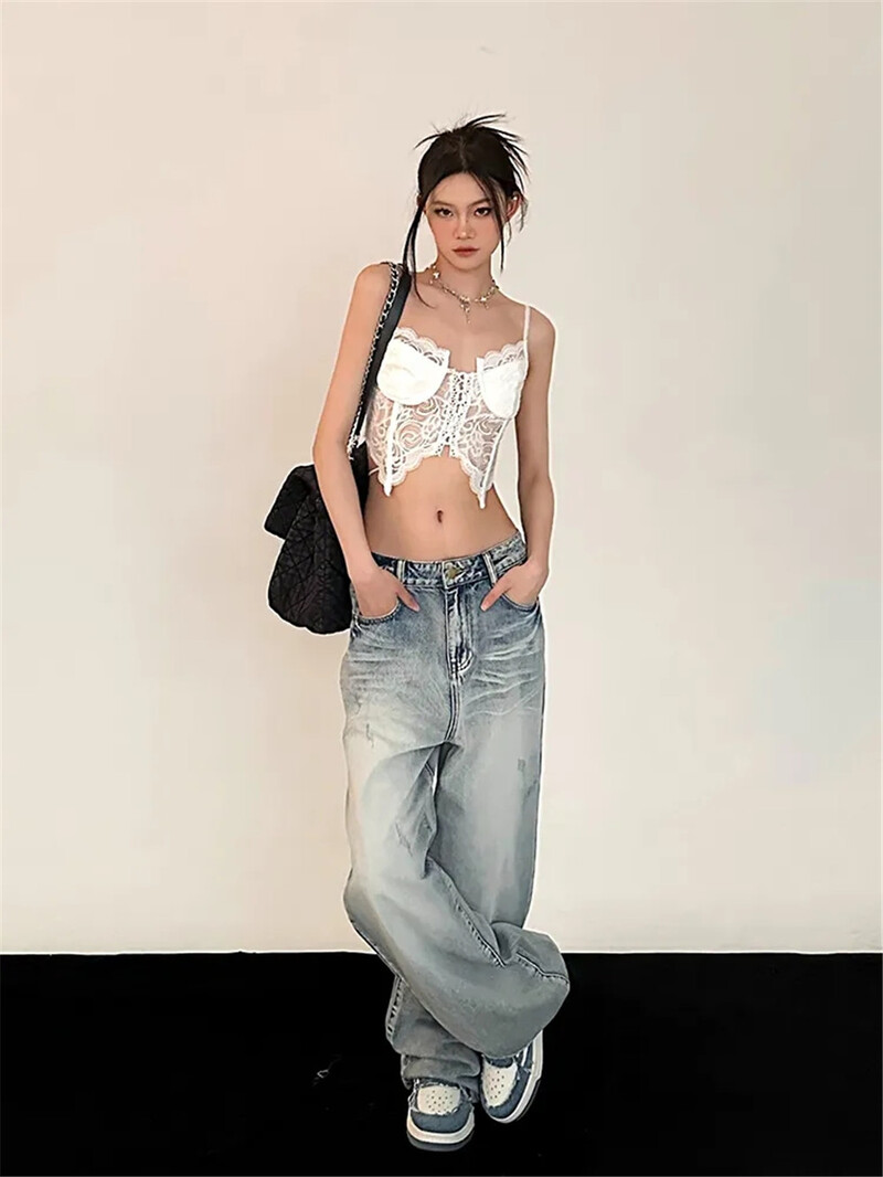 Dámske džínsy Y2K Baggy, vintage streetwear, nadrozmerné, retro, kórejský štýl, džínsové nohavice, úzke, hippie, rovné, so širokými nohavicami