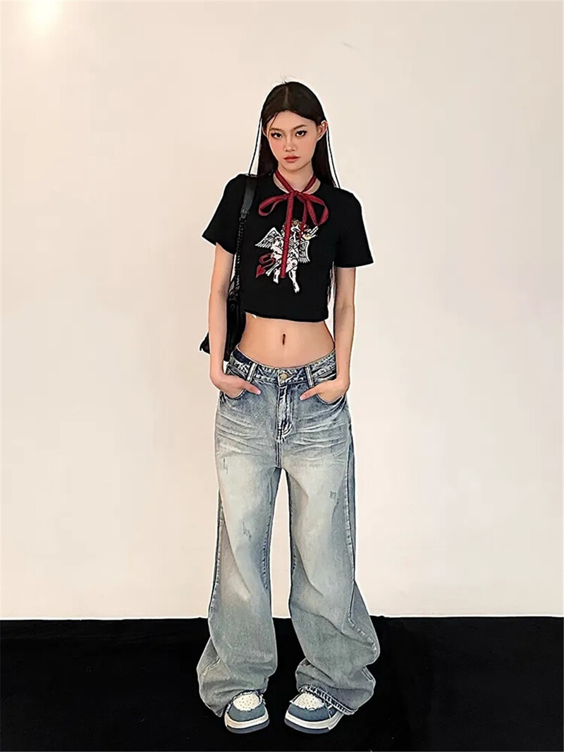 Dámske džínsy Y2K Baggy, vintage streetwear, nadrozmerné, retro, kórejský štýl, džínsové nohavice, úzke, hippie, rovné, so širokými nohavicami