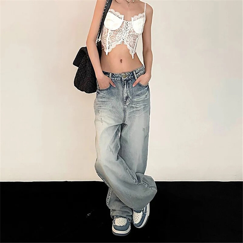 Dámske džínsy Y2K Baggy, vintage streetwear, nadrozmerné, retro, kórejský štýl, džínsové nohavice, úzke, hippie, rovné, so širokými nohavicami