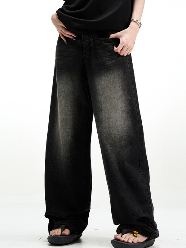 Férfi Klasszikus Amerika Hip Hop Rap Farmer széles szárú Ifjúsági Népszerű farmer Férfi Egyenes szárú Retro bő nadrág Túlméretes farmer nadrág