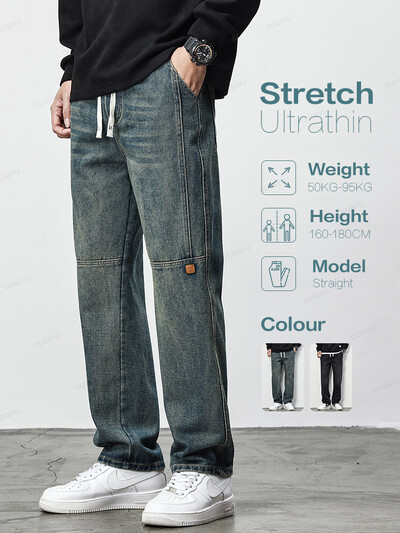 Toamnă Iarnă Blugi albaștri retro bărbați pantaloni drepți din bumbac cu talie elastică pantaloni ocazionali groși pentru bărbați mărime mare 4XL îmbrăcăminte de marcă