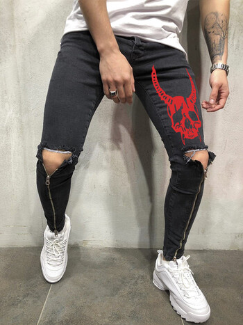 Мъжки стилни скъсани дънки Панталони Biker Skinny Slim Прави протрити дънкови панталони Нова мода Skinny Jeans Мъжки дрехи Размер M-XXXL