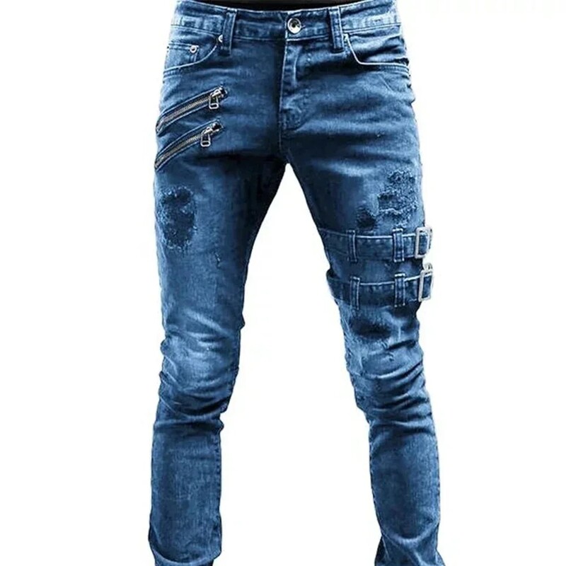 Pánske retro motocykel motorkárske rovné elastické džínsy s otvorom na zips, streetwear, punkové úzke džínsové cargo nohavice, pánske oblečenie Y2K