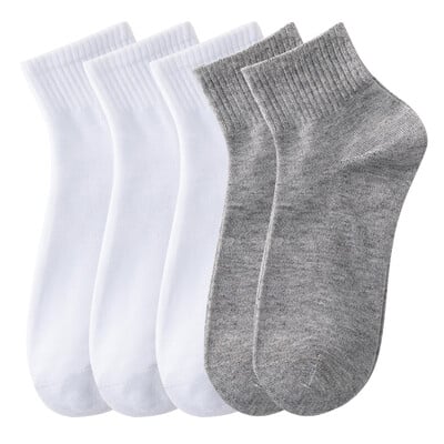 5 perechi/lot șosete de culoare solidă pentru bărbați, alb, negru