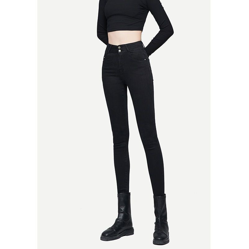 Kórejská móda, nové jarné jesenné dámske džínsy s vysokým pásom, pevné vrecká na zips, streetwear, ležérne rovné, slim, čierne džínsy s ceruzkou