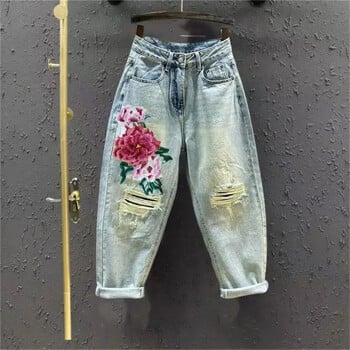 Ethnic Love Embroidered Jeans 2021 Νέο γυναικείο ελαστικό ψηλόμεσο παντελόνι χαρέμι πλυμένο λεπτό καλοκαιρινό παντελόνι Commuter