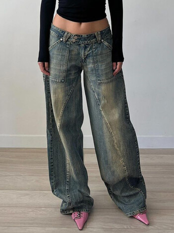 Weekeep Vintage Street Style Oversized Jeans Grunge 2000s Low Rise Loose Denim Παντελόνι y2k Αισθητική Κορεάτικη Μόδα Mom Jeans Lady