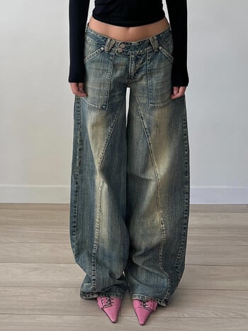 Weekeep Vintage Street Style Oversized Jeans Grunge 2000s Low Rise Loose Denim Παντελόνι y2k Αισθητική Κορεάτικη Μόδα Mom Jeans Lady