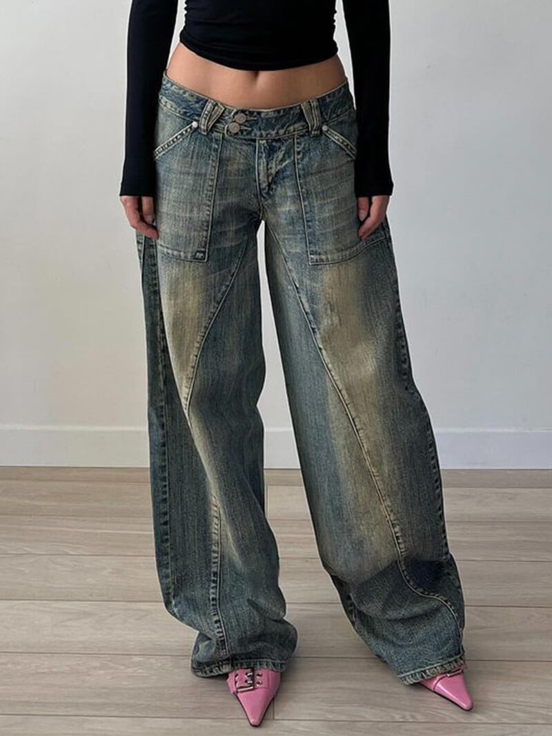 Weekeep Vintage Street Style Oversized Jeans Grunge 2000s Low Rise Loose Denim Παντελόνι y2k Αισθητική Κορεάτικη Μόδα Mom Jeans Lady