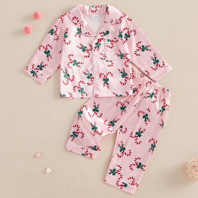 MISOWMNJOY Gyerekek Lányok Fiúk Karácsonyi Pizsama szett Gyermek Hálóruha Candy Cane Print Hosszú ujjú Ingek Nadrágok Csecsemők Hálóruha