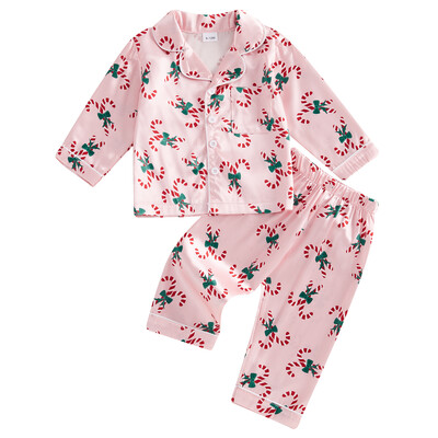 MISOWMNJOY Djevojčice Djevojčice Dječaci Božićni set pidžama Dječja odjeća za spavanje Candy Cane print dugih rukava Košulja Hlače Dječja spavaćica