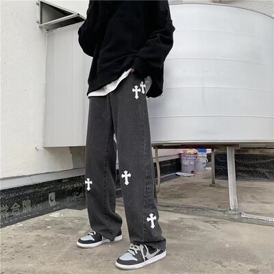 Pantaloni încrucișați Hip Hop Street, blugi largi, cu picioare largi