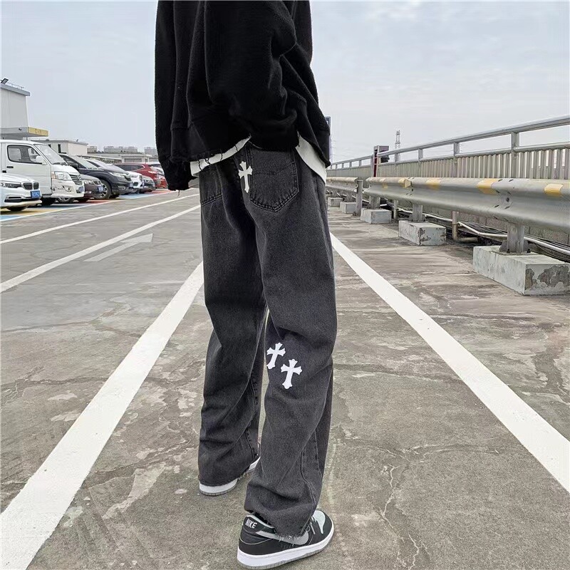 Pantaloni încrucișați Hip Hop Street, blugi largi, cu picioare largi