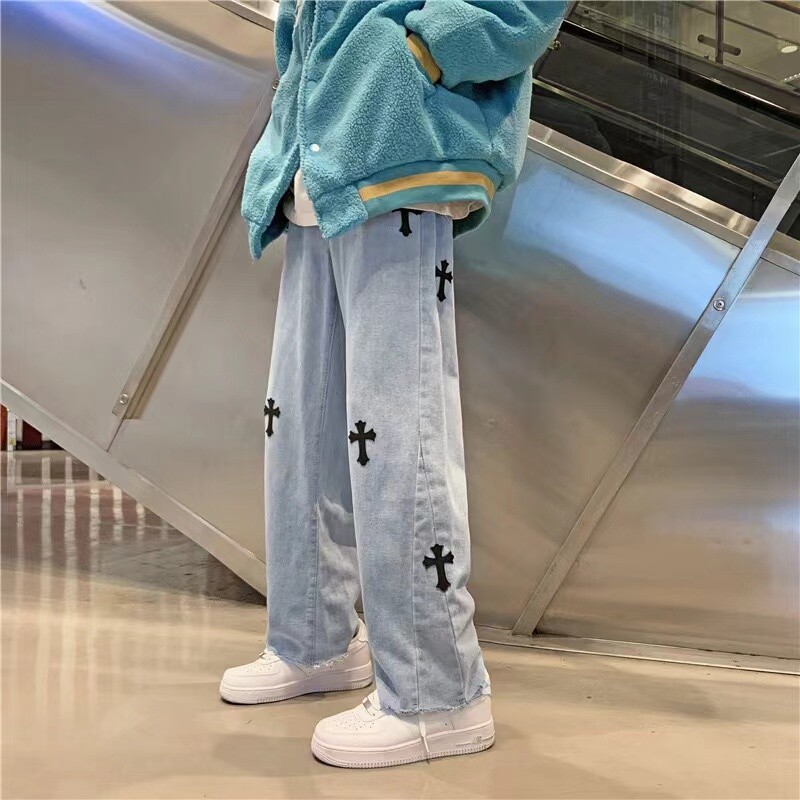 Pantaloni încrucișați Hip Hop Street, blugi largi, cu picioare largi