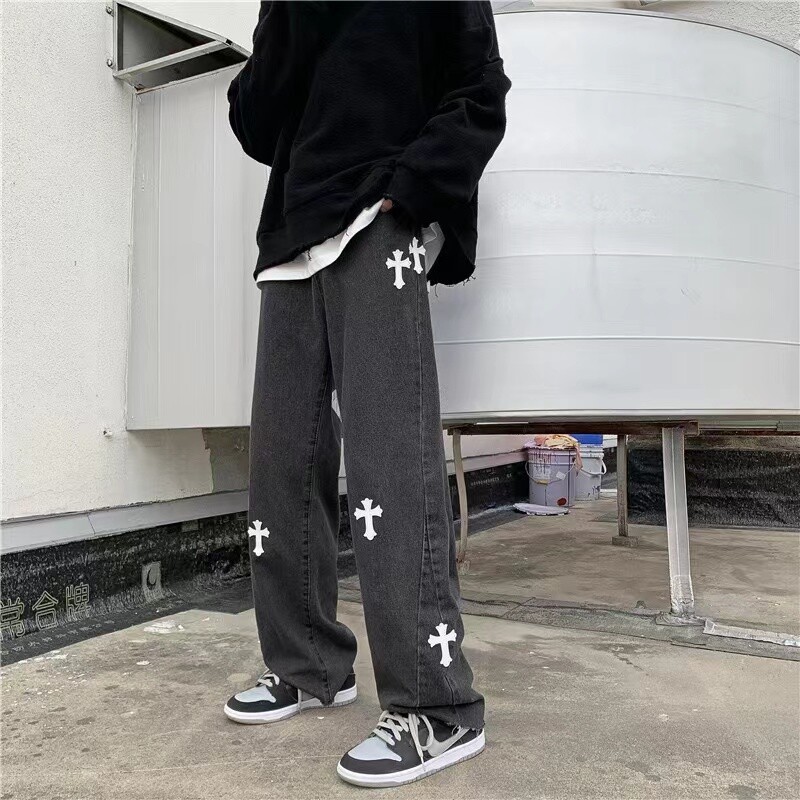 Pantaloni încrucișați Hip Hop Street, blugi largi, cu picioare largi