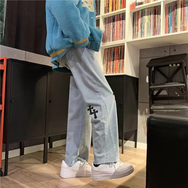 Pantaloni încrucișați Hip Hop Street, blugi largi, cu picioare largi