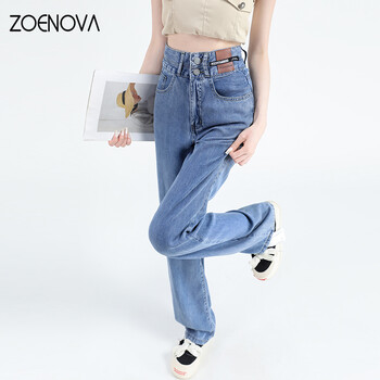 ZOENOVA Lyocell Jeans Καλοκαιρινό Λεπτό Ψηλόμεσο Φαρδύ Παντελόνι Κορέας Stretch Γυναικείο Τζιν Μόδα Street Straight τζιν παντελόνι