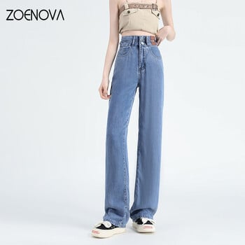 ZOENOVA Lyocell Jeans Καλοκαιρινό Λεπτό Ψηλόμεσο Φαρδύ Παντελόνι Κορέας Stretch Γυναικείο Τζιν Μόδα Street Straight τζιν παντελόνι