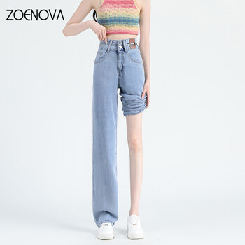 ZOENOVA Lyocell Jeans Καλοκαιρινό Λεπτό Ψηλόμεσο Φαρδύ Παντελόνι Κορέας Stretch Γυναικείο Τζιν Μόδα Street Straight τζιν παντελόνι