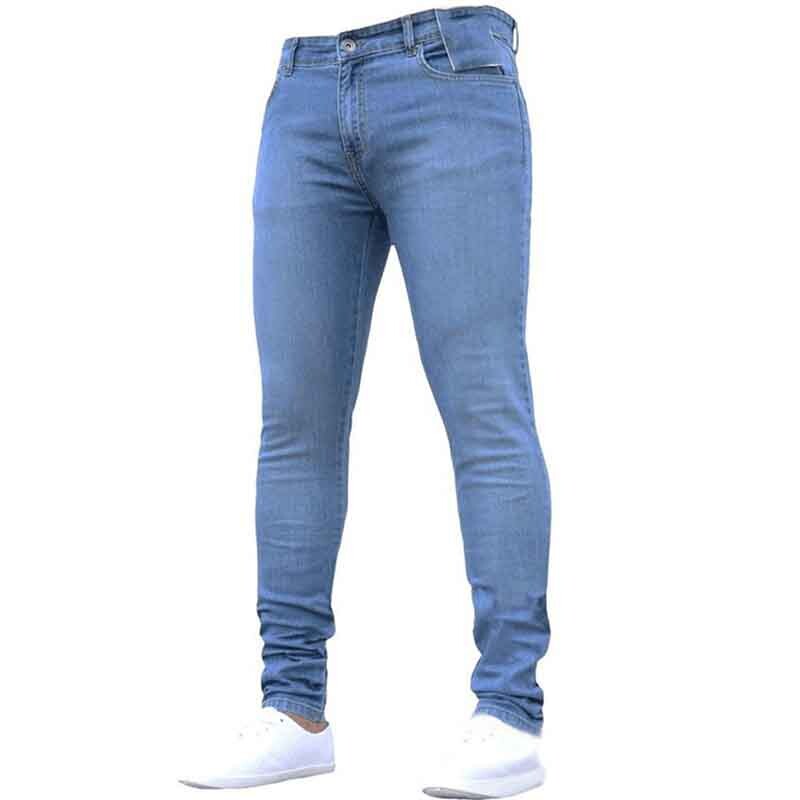 Pánske ležérne nohavice s jednofarebným strihom, strečové džínsy, úzke pracovné nohavice, pánske pranie, slim fit, džínsy so zipsom, pánske oblečenie