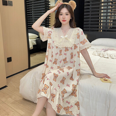 5XL Plus Size Imbracaminte de dormit pentru femei Rochii de vara Maneci scurte Imbracaminte de relaxare cu lungime medie dulce Imbracaminte de casa larga Cămașă de noapte Hotel Băi