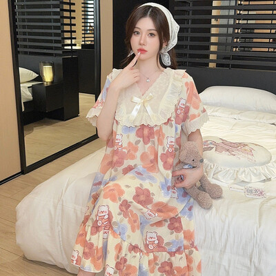 5XL Plus Size Imbracaminte de dormit pentru femei Rochii de vara Maneci scurte Imbracaminte de relaxare cu lungime medie dulce Imbracaminte de casa larga Cămașă de noapte Hotel Băi