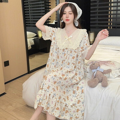 5XL Plus Size Imbracaminte de dormit pentru femei Rochii de vara Maneci scurte Imbracaminte de relaxare cu lungime medie dulce Imbracaminte de casa larga Cămașă de noapte Hotel Băi