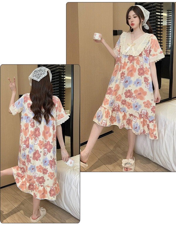 5XL Plus Size Imbracaminte de dormit pentru femei Rochii de vara Maneci scurte Imbracaminte de relaxare cu lungime medie dulce Imbracaminte de casa larga Cămașă de noapte Hotel Băi