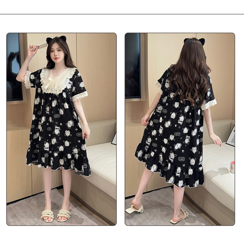 5XL Plus Size Imbracaminte de dormit pentru femei Rochii de vara Maneci scurte Imbracaminte de relaxare cu lungime medie dulce Imbracaminte de casa larga Cămașă de noapte Hotel Băi