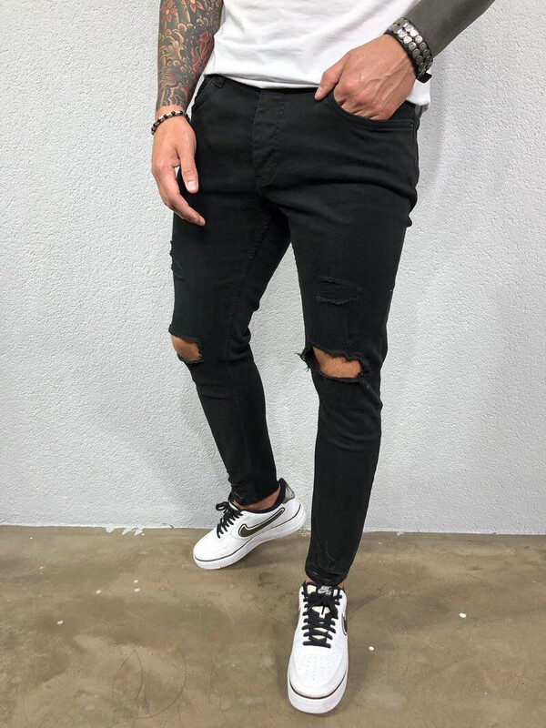 Pánske džínsy Streetwear Ripped Skinny Hip Hop Man Fashion Estroyed Oversize nohavice Jednofarebné mužské strečové ležérne džínsové nohavice
