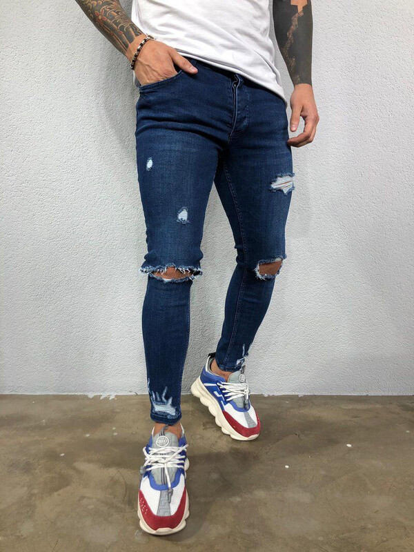 Pánske džínsy Streetwear Ripped Skinny Hip Hop Man Fashion Estroyed Oversize nohavice Jednofarebné mužské strečové ležérne džínsové nohavice