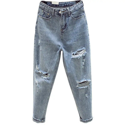 Bf1003 2021, noua moda toamna iarna, pantaloni casual din denim, blugi pentru femei, blugi cu talie inalta, rupti pentru femei