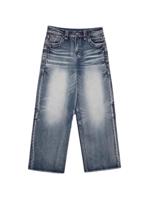 HOUZHOU Vintage Y2k modré džínsy dámske vrecovité prané široké džínsy dámske streetwear Harajuku kórejská móda džínsové nohavice grunge