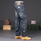 Pantaloni Blugi drepți spălați de epocă pentru bărbați Îmbrăcăminte de lucru Pantaloni de cowboy pentru bărbați cu buzunare Marime Plus Estetică Ieftin Retro Clasic