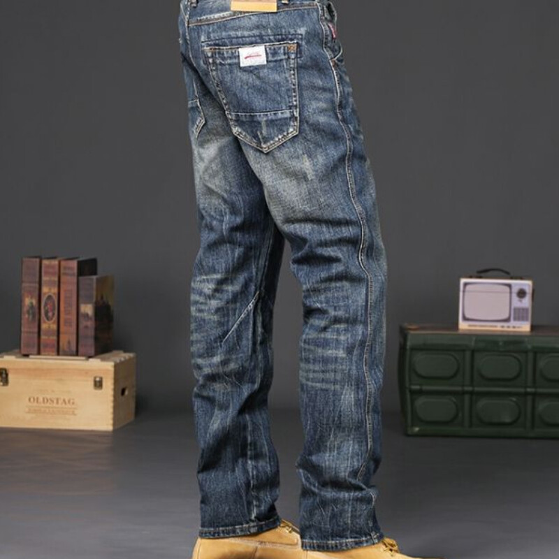 Pantaloni Blugi drepți spălați de epocă pentru bărbați Îmbrăcăminte de lucru Pantaloni de cowboy pentru bărbați cu buzunare Marime Plus Estetică Ieftin Retro Clasic