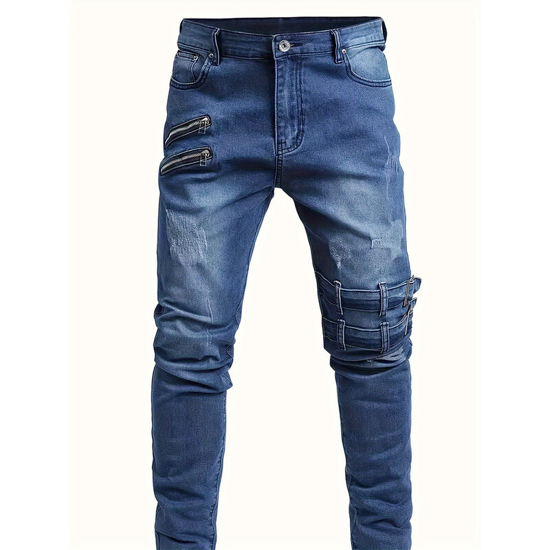 Pánske nové slim džínsy, pánske nohavice, jar, jeseň, elastické nohavice na nohy, streetwear, pánske úzke zipsy, motorkárske, ležérne dlhé džínsové nohavice