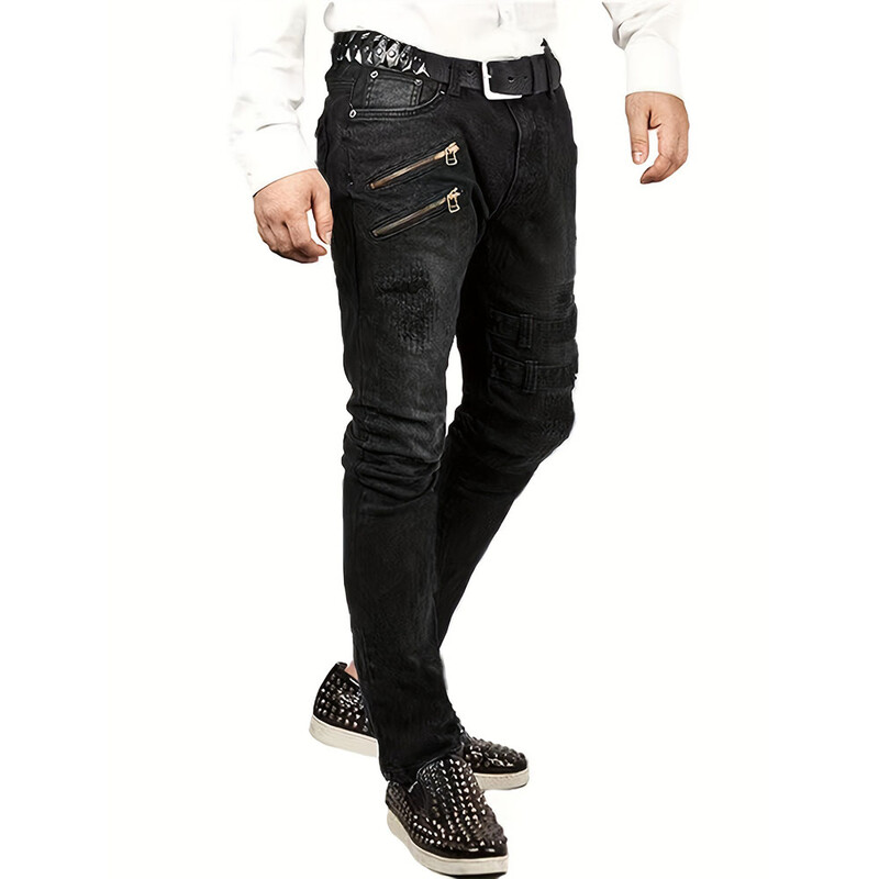 Pánske nové slim džínsy, pánske nohavice, jar, jeseň, elastické nohavice na nohy, streetwear, pánske úzke zipsy, motorkárske, ležérne dlhé džínsové nohavice
