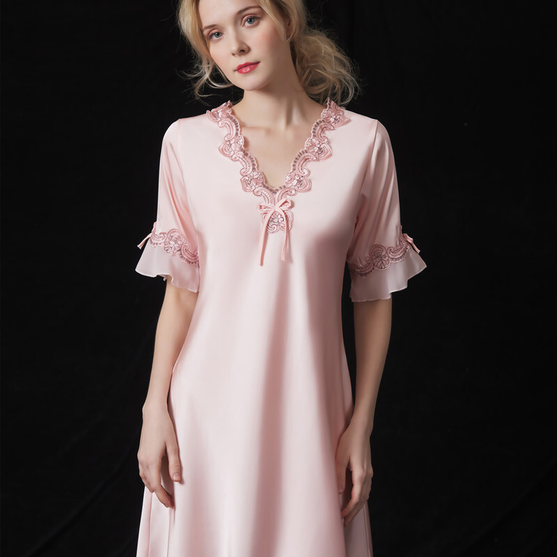 Cămașă de noapte nouă de vară pentru femei, din mătase de gheață, cămașă de noapte din satin pentru femei, rochie de somn lungă, de mătase, cu decolteu în V, haine de noapte de culoare uni.