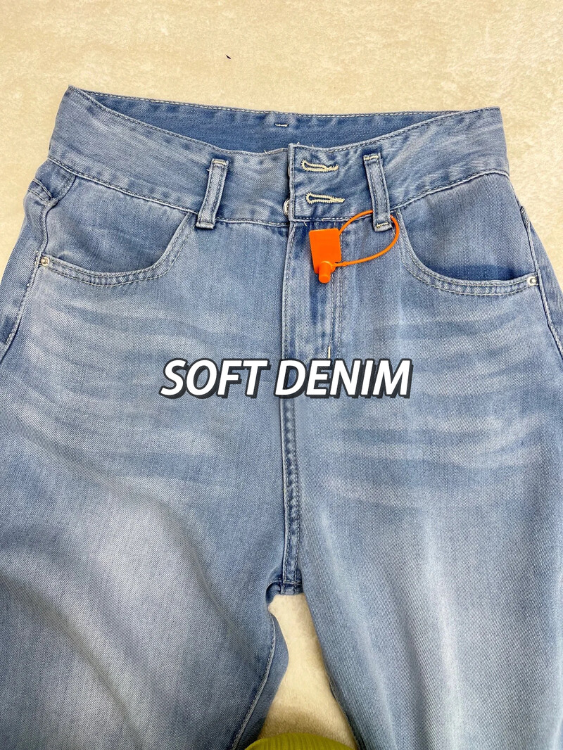 S-5XL női puha farmer nadrág mosott kék magas derekú dupla gombok laza egyenes farmer tavaszi nyár széles szárú széles szárú nadrág